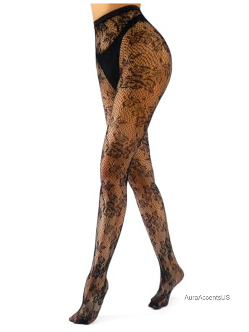 Floral Lace Sheer Tights Fishnet Pantyhose Rose Pattern Costume